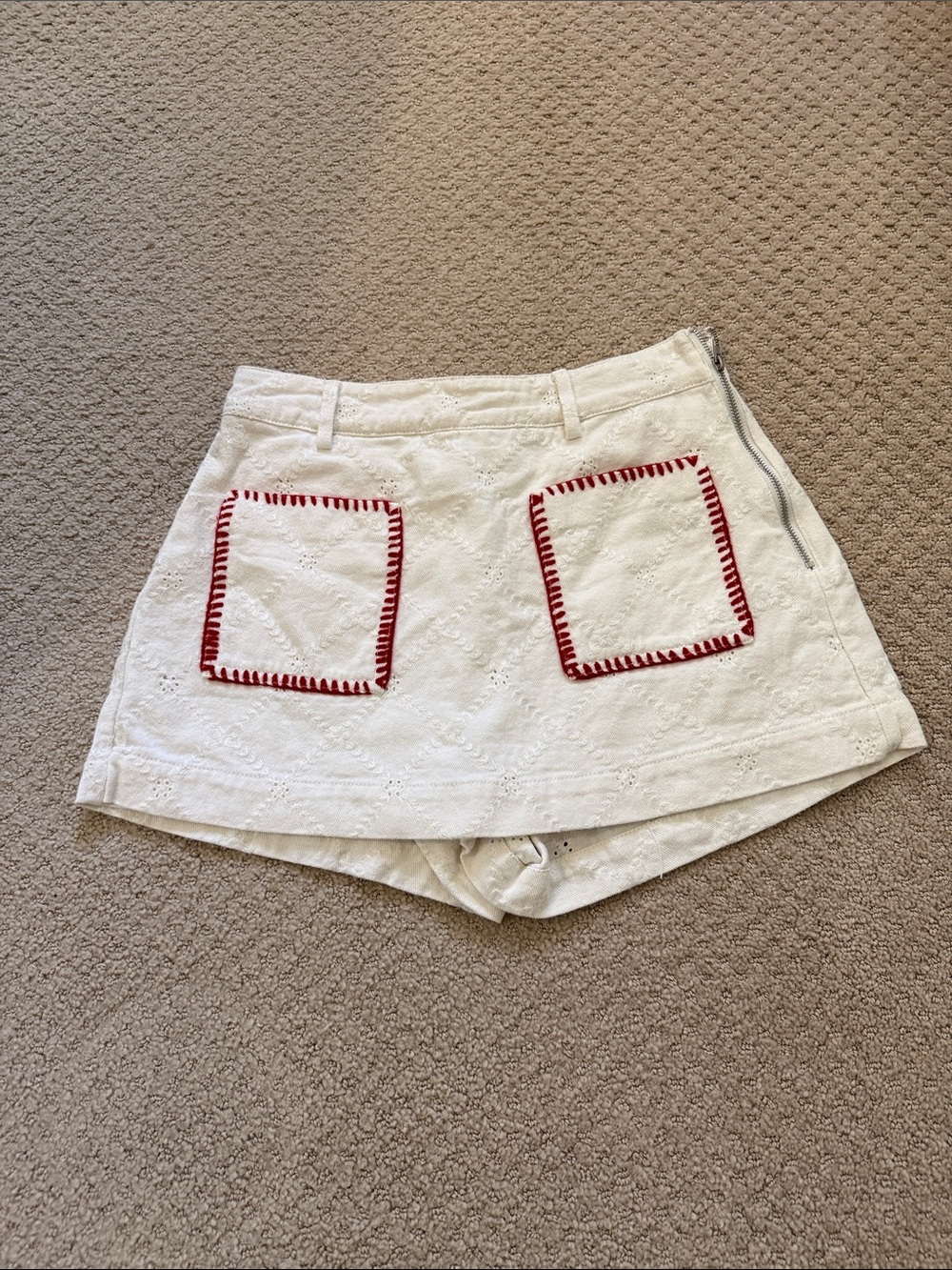 Jacqui E White Eyelet Skort with Red Pocket Trim